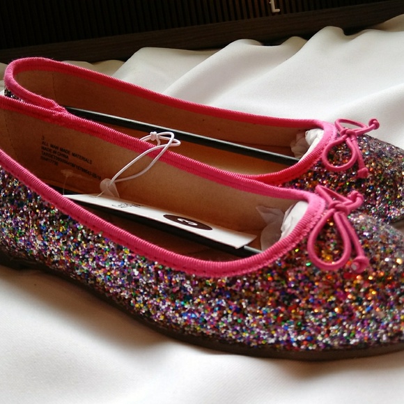 SOLD OUT Fancy Girls Glimmering Black & Pink Flats Size 3 - Picture 3 of 6